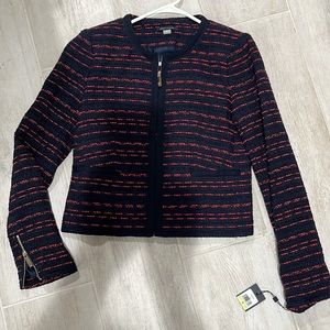 Tommy Hilfiger fantasy tweed jacket  zip navy and red NWT 4 S $189 retail - Fab!